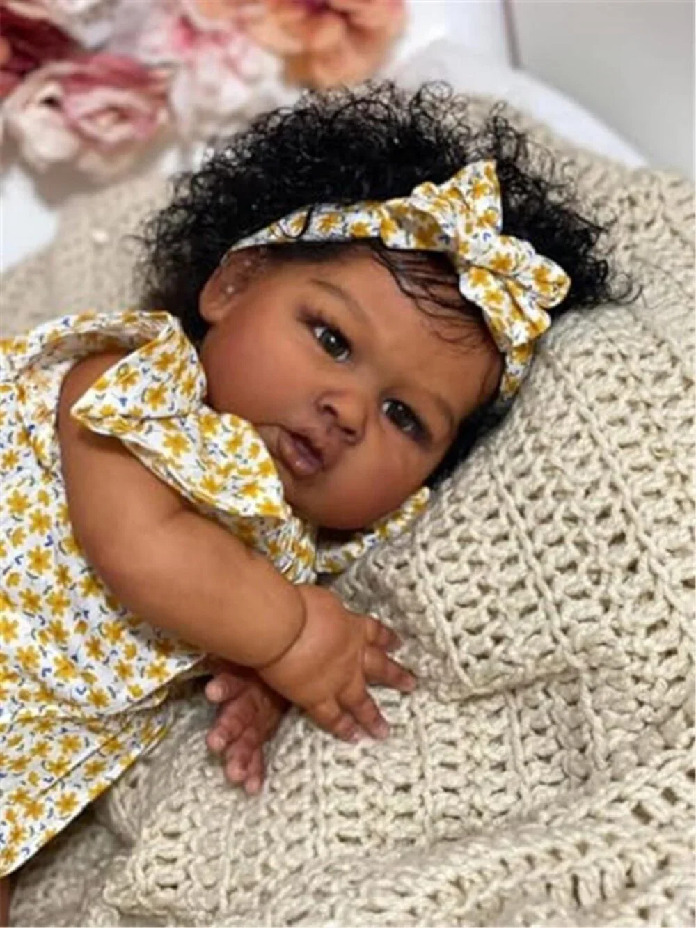 24 Inch Reborn Baby Doll Black Girl Silicone Vinyl Cloth Body Lifelike Toddler